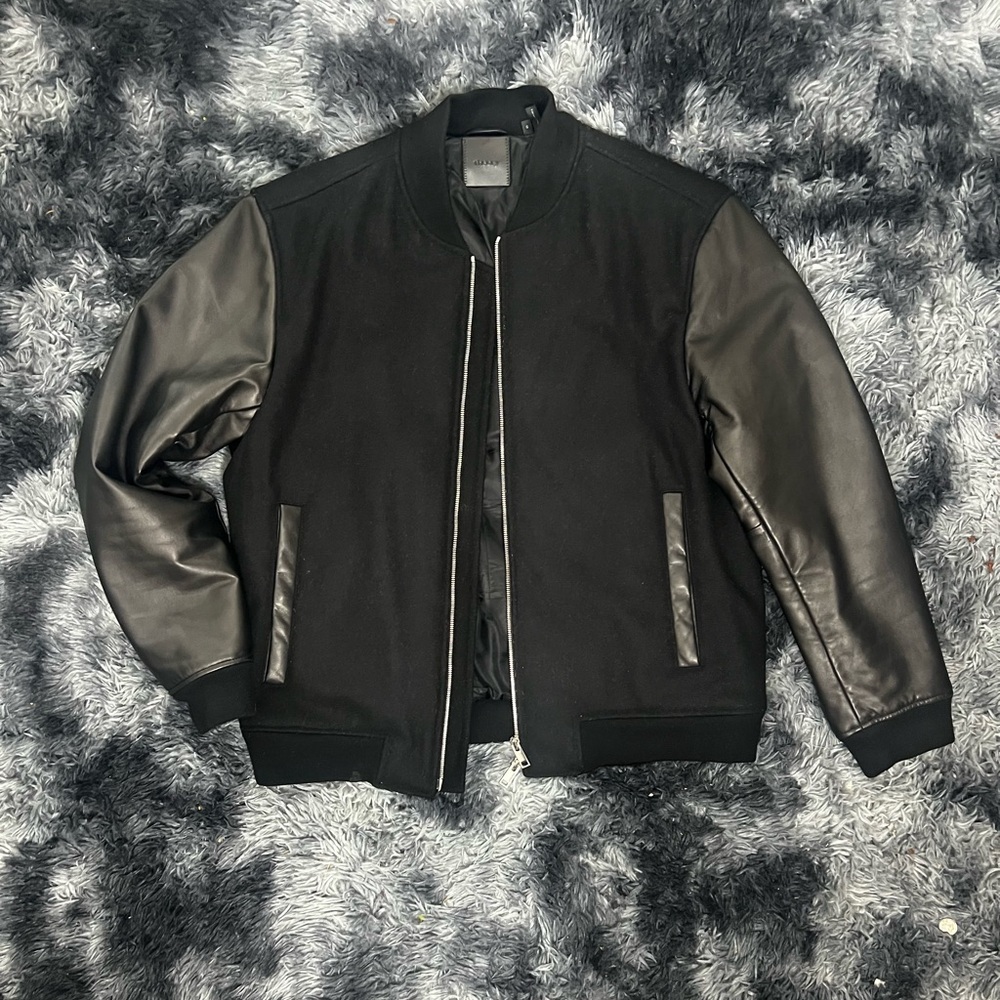 Theory Wool Bomber Jacket With Lamb Leather Sleeves Size L (worn once)